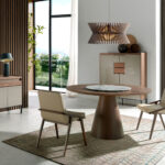 Mesa comedor redonda de madera Nogal y plato giratorio porcelánico