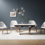 Mesa comedor extensible ovalada barril mármol porcelánico y acero efecto nogal
