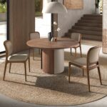 Round dining table walnut and metallic sand steel