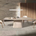 Oval barrel dining table in porcelain marble