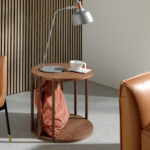 Walnut round wood corner table