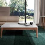 Square coffee table in marble imitation glass and Walnut wood