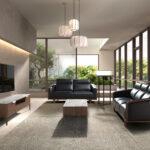 Rectangular glass coffee table imitating marble and walnut