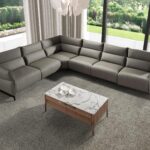 Rectangular glass coffee table imitating marble and walnut