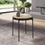Round corner table in rattan and black steel