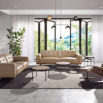 Round coffee table in rattan and black steel