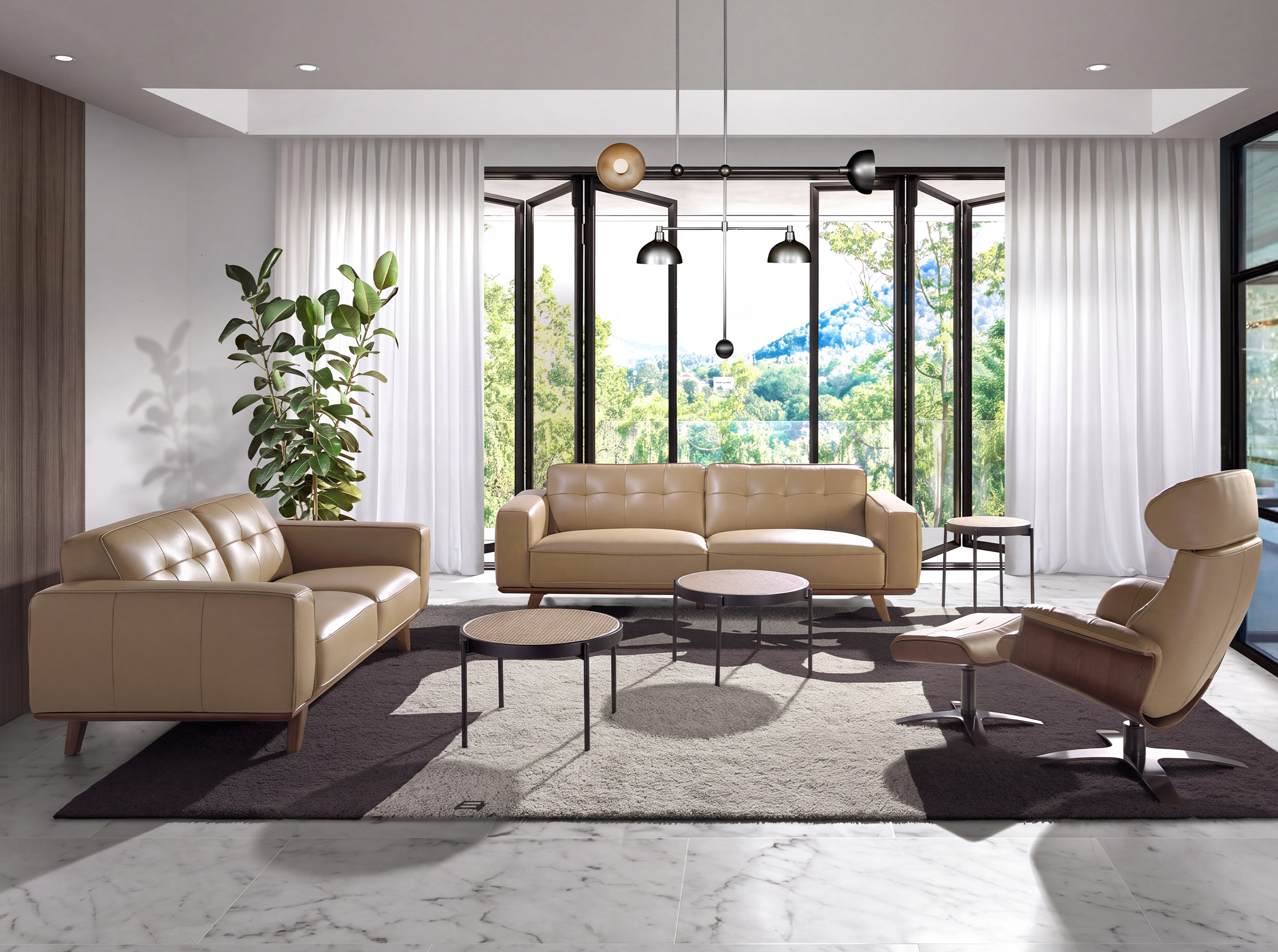 Round coffee table in rattan and black steel Round coffee table in rattan and black steel