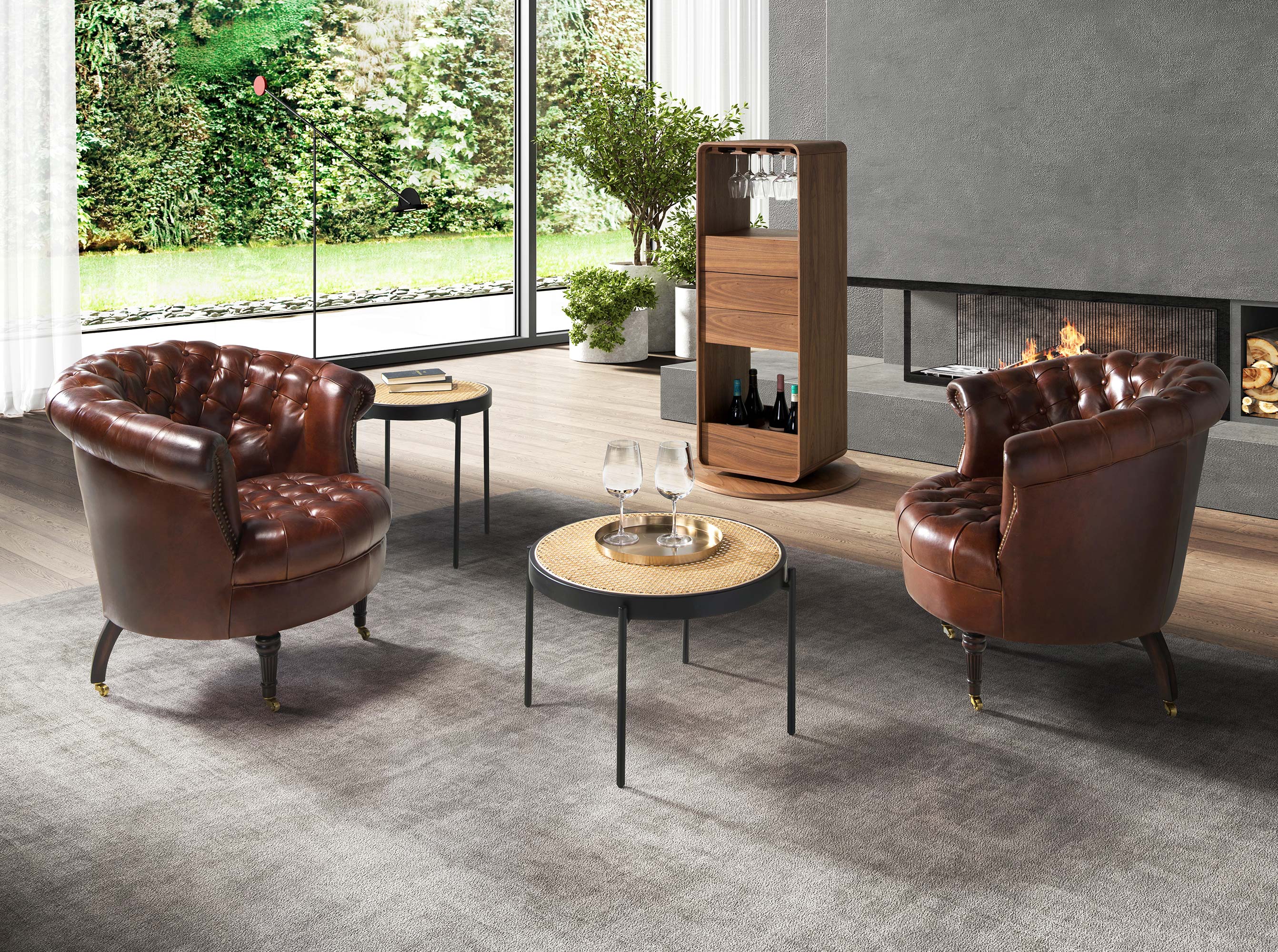 Round coffee table in rattan and black steel Round coffee table in rattan and black steel