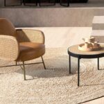 Tavolino rotondo in rattan e acciaio nero
