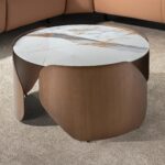 Круглый журнальный столик из керамогранита и стали бронзового цвета