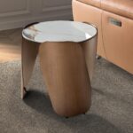 Runder Ecktisch aus Feinsteinzeug und bronzefarbenem Stahl