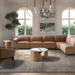 Runder Ecktisch aus Feinsteinzeug und bronzefarbenem Stahl