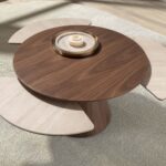 Mesa centro extensible redonda nogal y mármol porcelánico