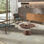 Mesa centro extensible redonda nogal y mármol porcelánico