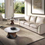 Round Porcelain Marble, Walnut and Black Steel Coffee Table