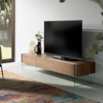 Mueble TV de madera Nogal y cristal templado