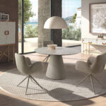 Buffet haut, tissu, noyer et acier poli doré