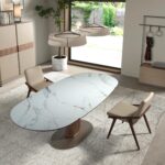High sideboard leather, walnut and polished steel