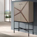 High sideboard leather, walnut and black steel