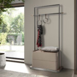 Mink leather, walnut and stainless steel coat rack