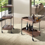 Desserte minibar en noyer et acier noir