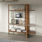 Libreria rettangolare destra in noce chiaro e legno color greige