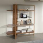 Libreria rettangolare sinistra in noce chiaro e legno color greige