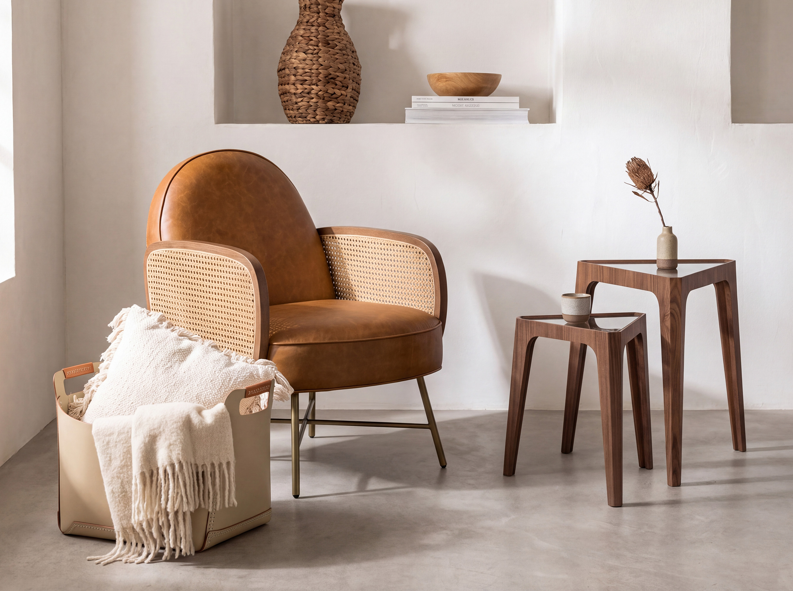 Cesta contenitore decorativa rettangolare in pelle rigenerata color sabbia con maniglie Cesta contenitore decorativa rettangolare in pelle rigenerata color sabbia con maniglie
