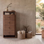 Cesto portaoggetti decorativo rotondo in pelle rigenerata color visone scuro con coperchio