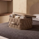 Cesto portaoggetti decorativo rettangolare in pelle rigenerata color visone scuro con coperchio
