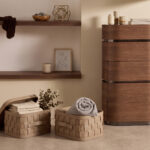 Cesto portaoggetti decorativo rettangolare in pelle rigenerata color visone scuro con coperchio