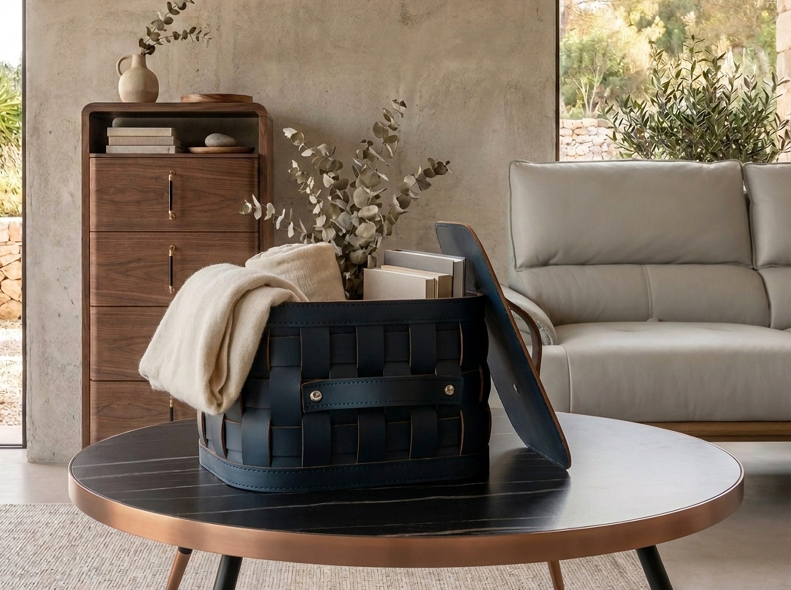 Cesto portaoggetti decorativo quadrato in pelle rigenerata blu scuro con coperchio Cesto portaoggetti decorativo quadrato in pelle rigenerata blu scuro con coperchio