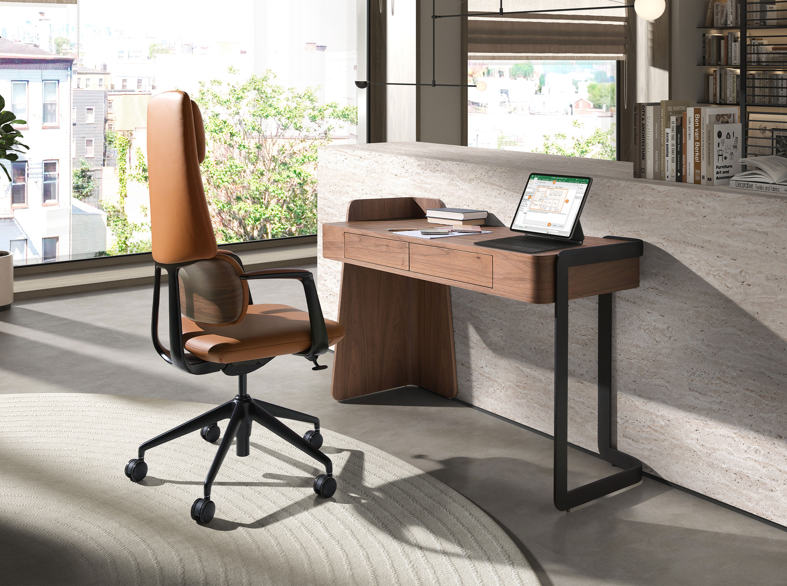 Desk in walnut and black epoxy steel Desk in walnut and black epoxy steel