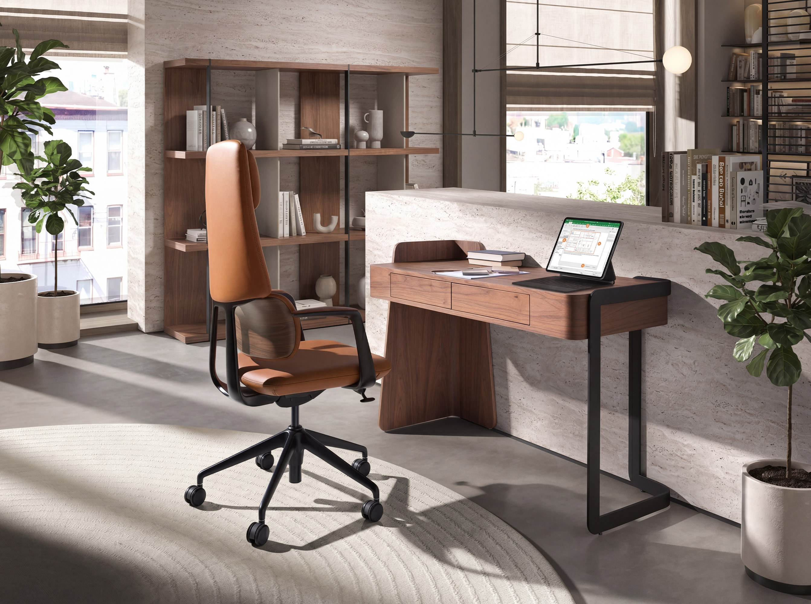 Desk in walnut and black epoxy steel Desk in walnut and black epoxy steel