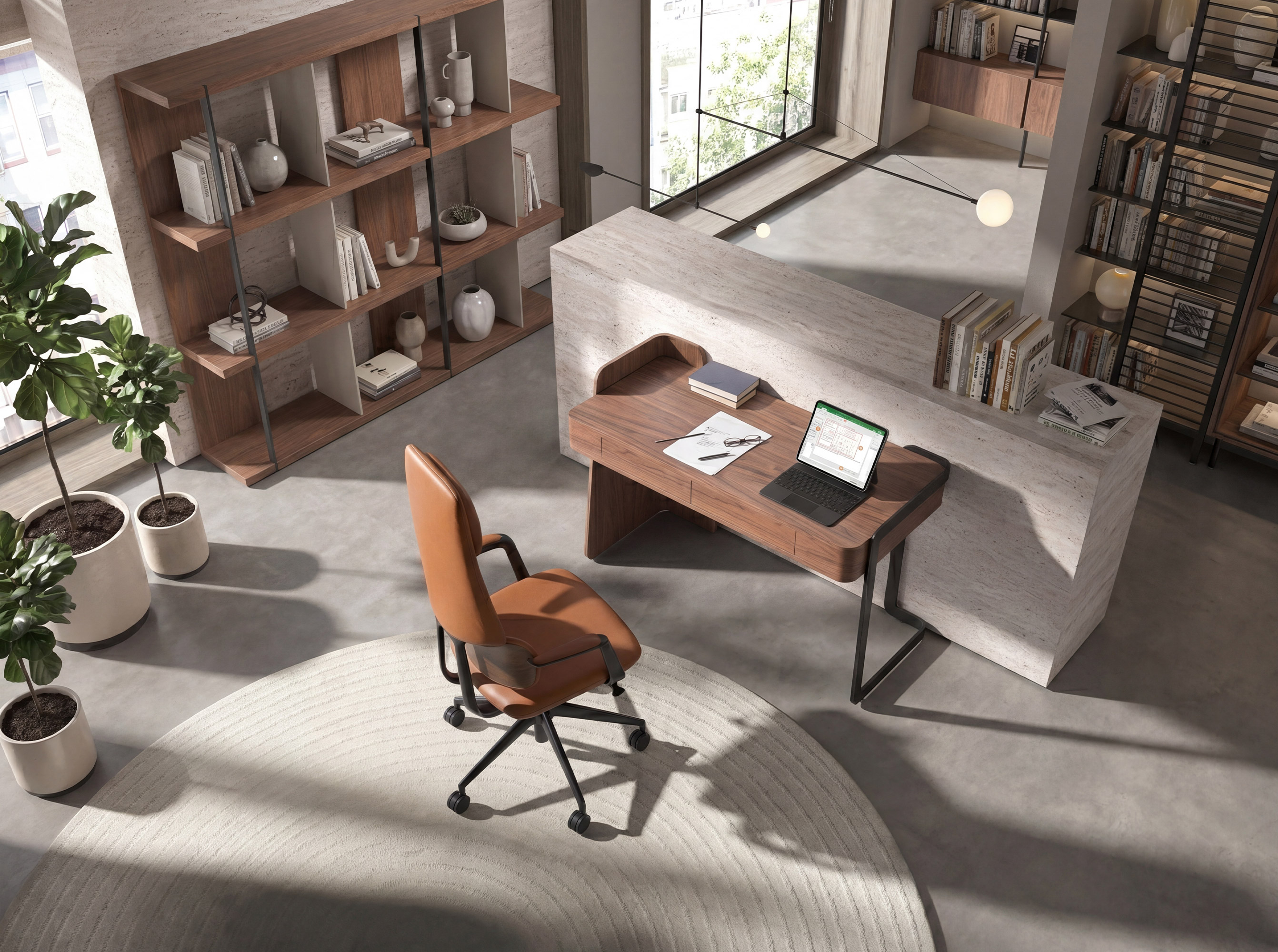 Desk in walnut and black epoxy steel Desk in walnut and black epoxy steel