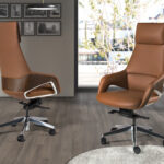 Sedia girevole da ufficio in similpelle marrone