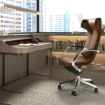 Drehbarer Bürostuhl aus braunem Kunstleder