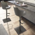 Sgabello girevole in tessuto grigio screziato e similpelle grigio scuro