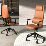 Swivel office chair in brown leatherette