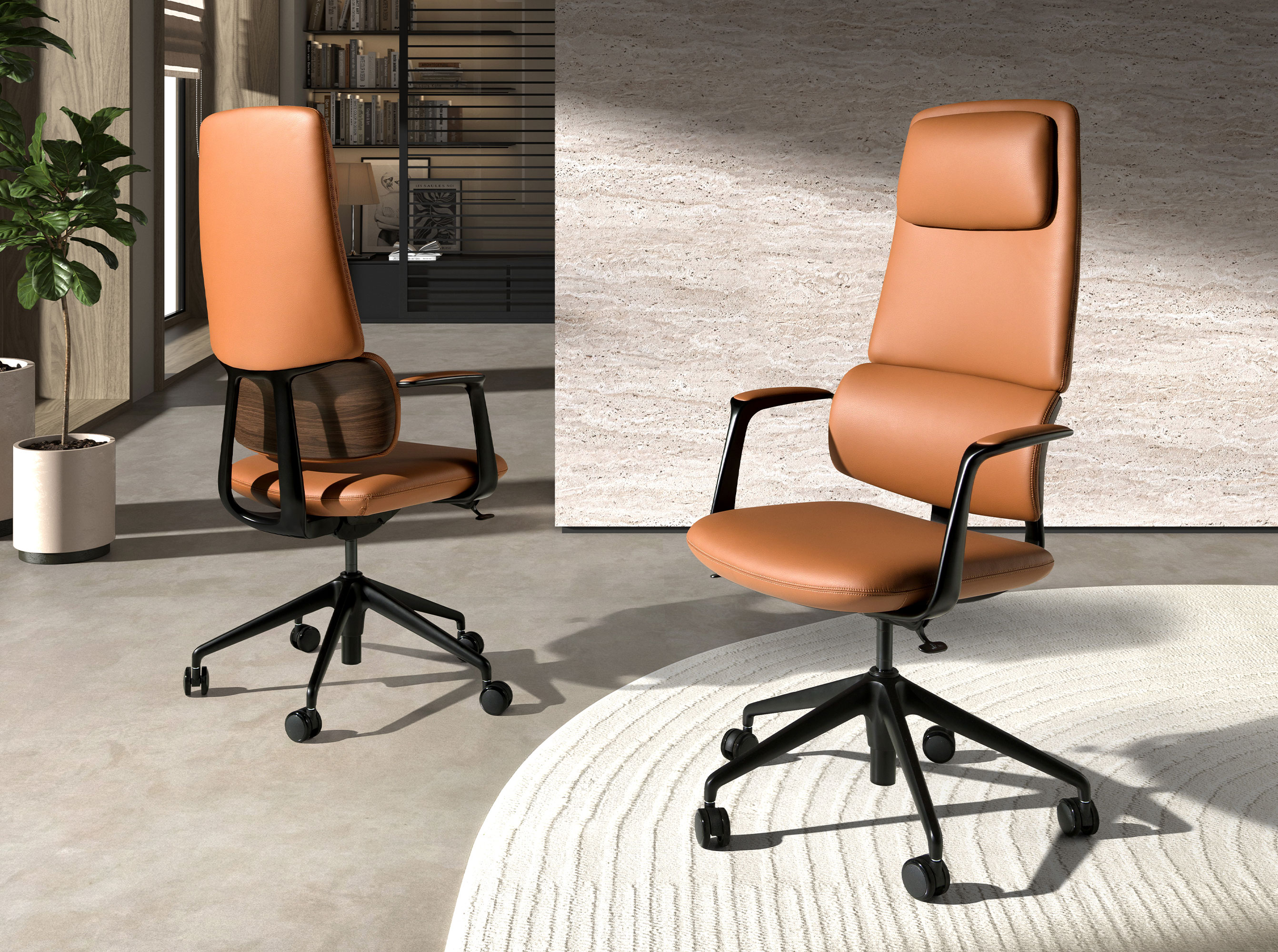 Swivel office chair in brown leatherette Swivel office chair in brown leatherette