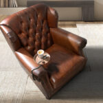 Cognac brown leather Chester armchair