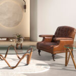 Poltrona Chester in pelle marrone cognac