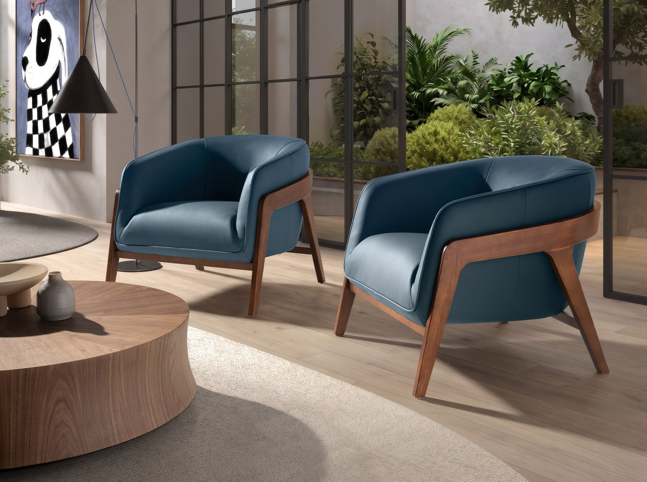 Fauteuil en cuir bleu pétrole Fauteuil en cuir bleu pétrole