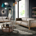 2-Sitzer-Sofa mit Lederbezug und Walnussholzrahmen