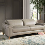 Canapé relax 3 places en cuir gris taupe