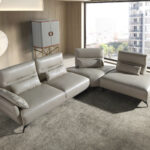 Sofá chaise longue derecha piel arena