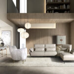 Sofá chaise longue derecha piel arena