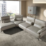 Sofá chaise longue izquierda piel arena