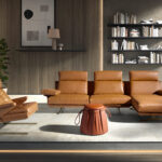 Sofá chaise longue derecha piel marrón terracota