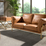 2-Sitzer-Sofa aus Leder in Kamelhaar